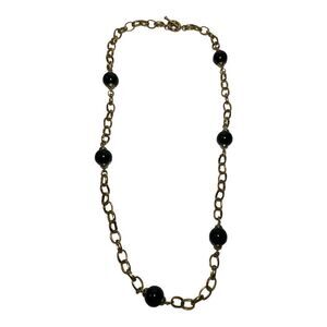 BANANA Republic Long Gold Chain Necklace with Black Beads - VGUC